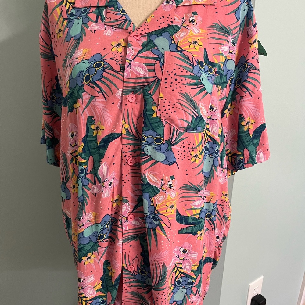 Disney Stitch Pink and Blue Floral Shirt